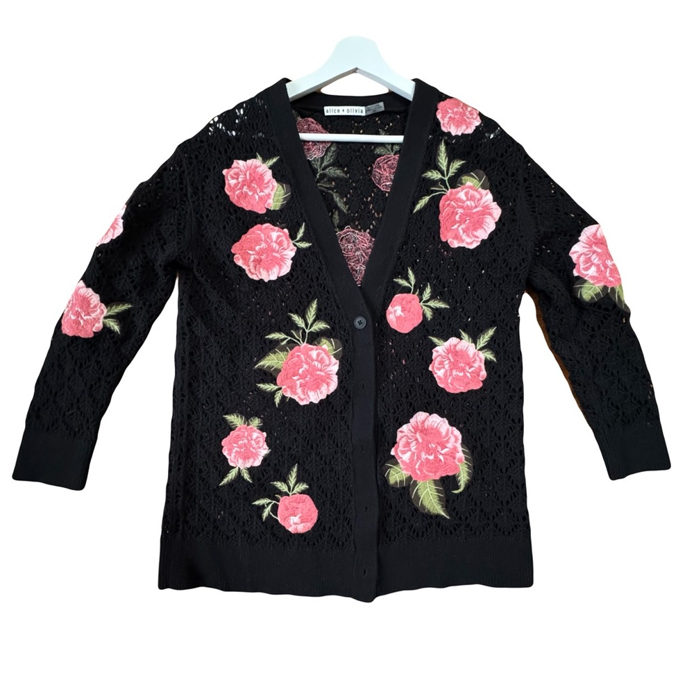 Alice + Olivia Bradford Floral Embroidered Grandpa Cardigan - Size S
